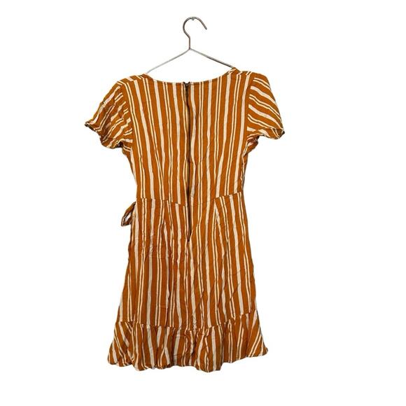 Xhilaration Striped Wrap Short Sleeve Ruffle Mini Dress -Mustard & White stripes - Picture 5 of 6